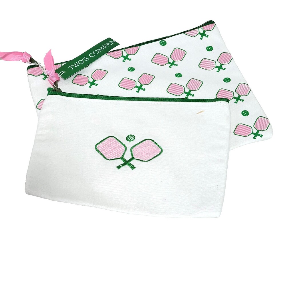 Two's Company Zip Pouch Set NEW Pickleball 9.5" x 7" & 8" x 6" Pink White Green